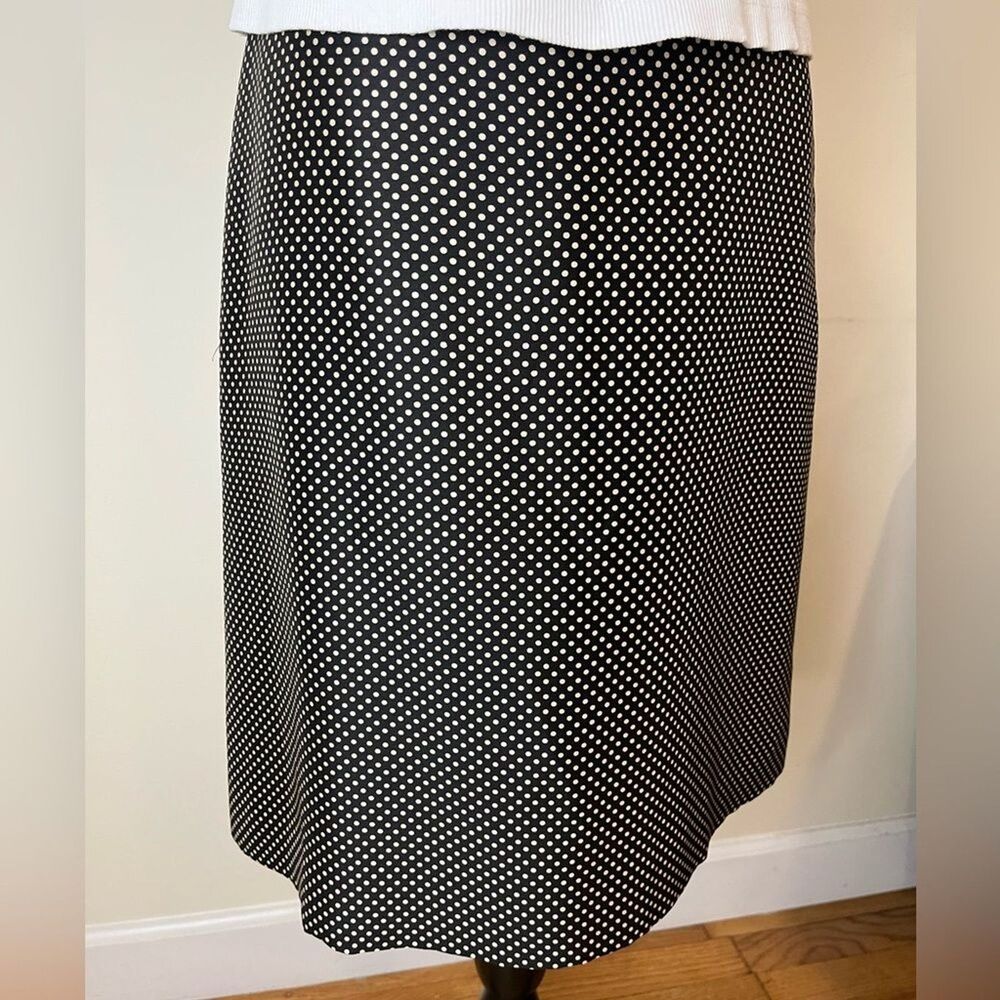 Ann Taylor 100% Silk A-Line Skirt Academia Polka Dot Black White Size 6